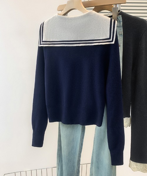 AMAJI(アマジ)の「セーラーカラー リボン ウエストマーク ニットトップス(ニット/セーター・レディース・ネイビー・X-LARGE/LARGE/MEDIUM)」の3枚目の写真