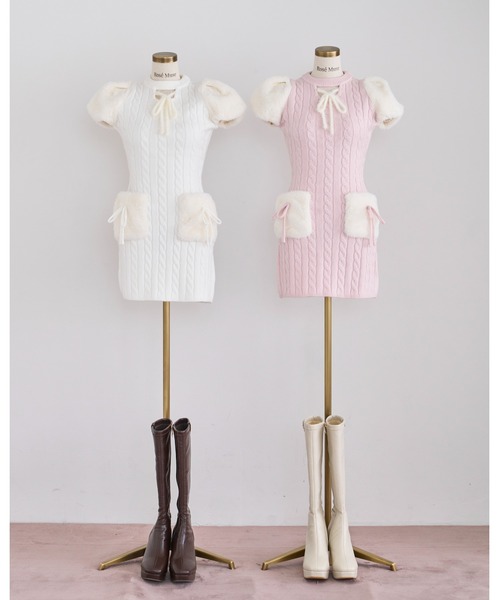 Rose Muse（ロゼミューズ）の「Fur point knit mini onepiece（ワンピース・レディース・ホワイト/ピンク・FREE）」の10枚目の写真