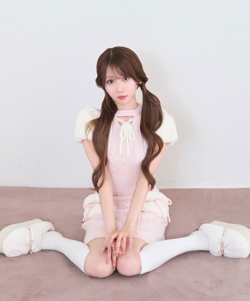 Rose Muse（ロゼミューズ）の「Fur point knit mini onepiece（ワンピース・レディース・ホワイト/ピンク・FREE）」の3枚目の写真
