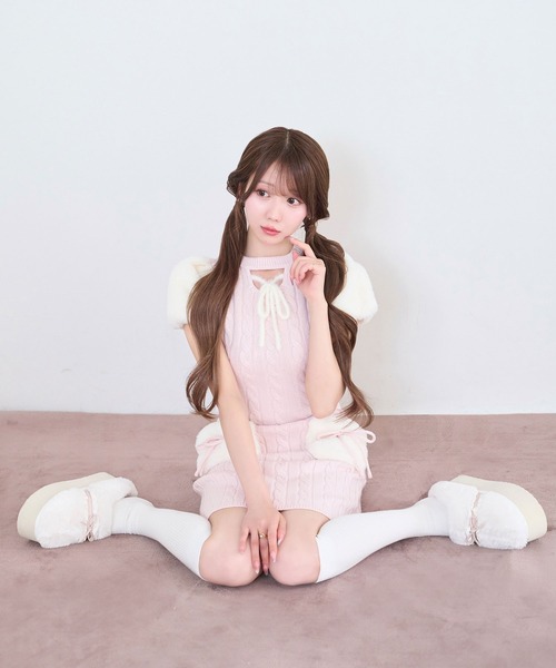 Rose Muse（ロゼミューズ）の「Fur point knit mini onepiece（ワンピース・レディース・ホワイト/ピンク・FREE）」の4枚目の写真