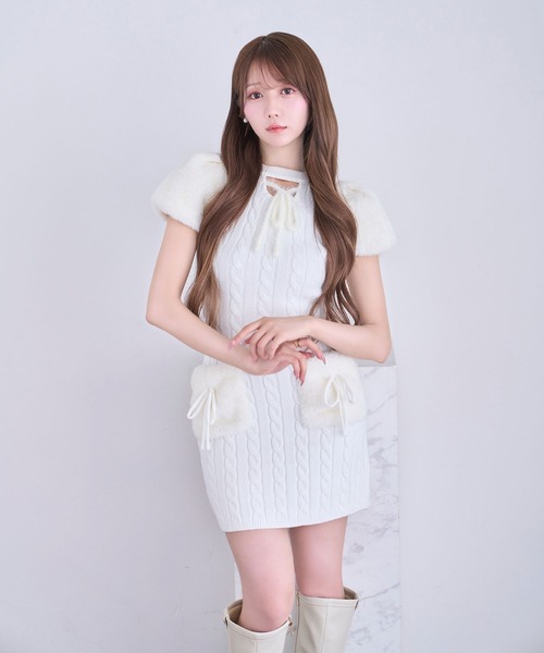 Rose Muse（ロゼミューズ）の「Fur point knit mini onepiece（ワンピース・レディース・ホワイト/ピンク・FREE）」の7枚目の写真