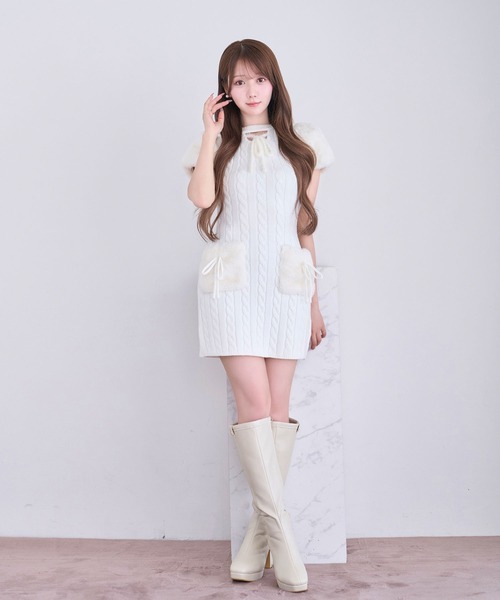 Rose Muse（ロゼミューズ）の「Fur point knit mini onepiece（ワンピース・レディース・ホワイト/ピンク・FREE）」の8枚目の写真