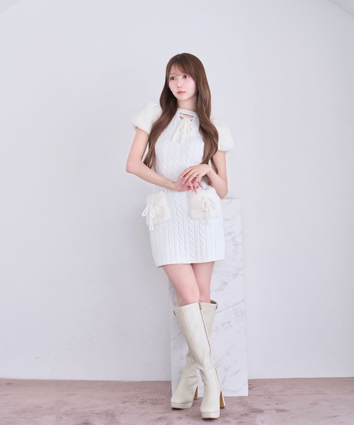 Rose Muse（ロゼミューズ）の「Fur point knit mini onepiece（ワンピース・レディース・ホワイト/ピンク・FREE）」の9枚目の写真