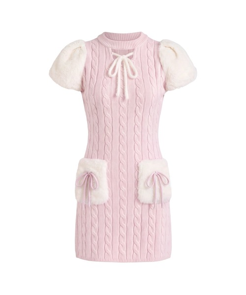 Rose Muse（ロゼミューズ）の「Fur point knit mini onepiece（ワンピース・レディース・ホワイト/ピンク・FREE）」の5枚目の写真