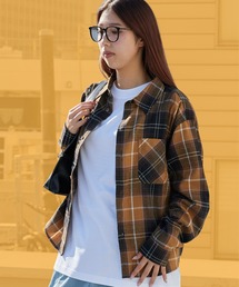 クロップド ソフト フランネル チェックシャツ チェック柄 アウター レーヨン ユニセックス カジュアル 韓国系 2026秋冬 秋服 冬服