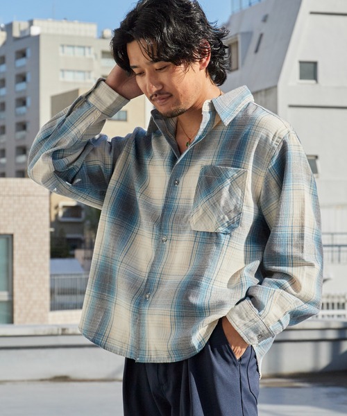 ROOPTOKYO（ループトウキョウ）の「クロップド ソフト フランネル チェックシャツ チェック柄 アウター レーヨン ユニセックス カジュアル 韓国系 2026秋冬 秋服 冬服（シャツ/ブラウス・メンズ・ホワイト/サックスブルー/マスタード・LL/M/L）」の17枚目の写真