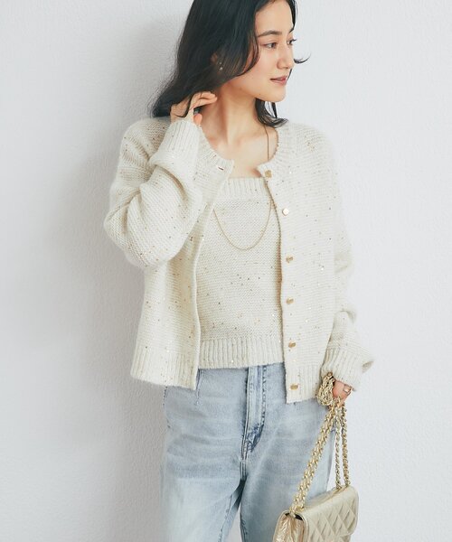 La boutique BonBon(ラブティックボンボン)の「スパンコールモヘヤカーディガン(アンサンブル・レディース・グレー/ピンク/オフホワイト・FREE)」の5枚目の写真