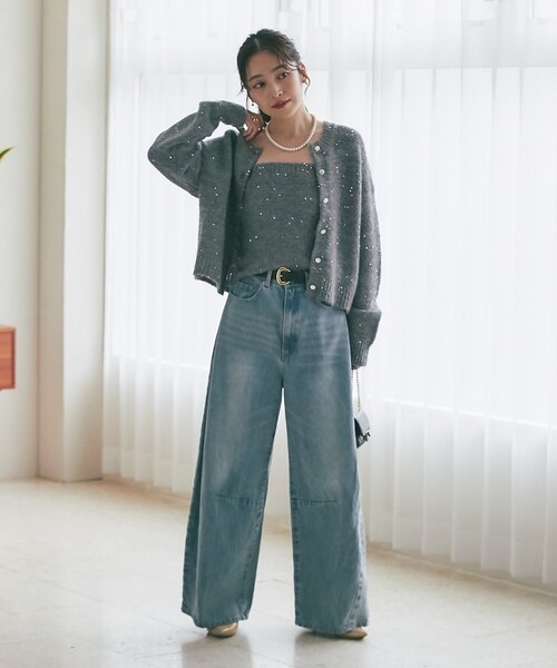 La boutique BonBon(ラブティックボンボン)の「スパンコールモヘヤカーディガン(アンサンブル・レディース・グレー/ピンク/オフホワイト・FREE)」の19枚目の写真