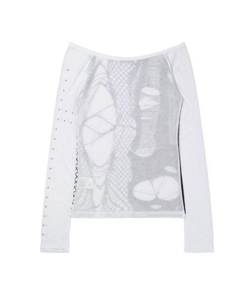 FANCY CLUB（ファンシークラブ）の「【FANCY CLUB】WEB STUD OFF-SHOULDER / 【ファンシークラブ】ウェブスタッドオフショルダー長袖Tシャツ（Tシャツ/カットソー・レディース・ブラック/ホワイト・ONE SIZE）」の13枚目の写真