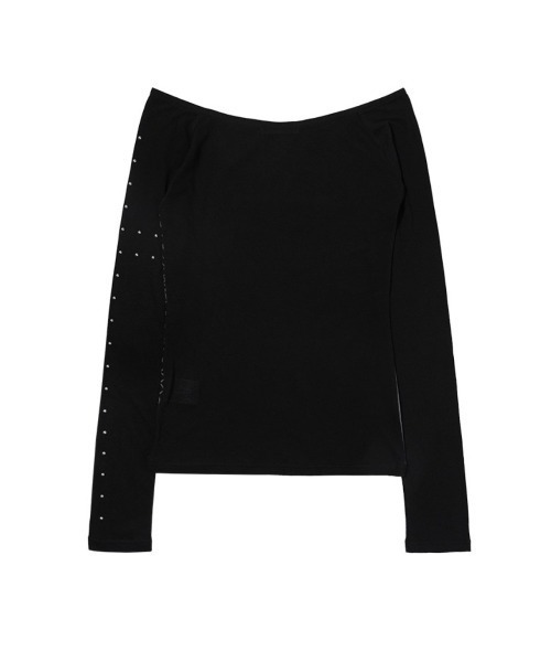FANCY CLUB（ファンシークラブ）の「【FANCY CLUB】WEB STUD OFF-SHOULDER / 【ファンシークラブ】ウェブスタッドオフショルダー長袖Tシャツ（Tシャツ/カットソー・レディース・ブラック/ホワイト・ONE SIZE）」の12枚目の写真