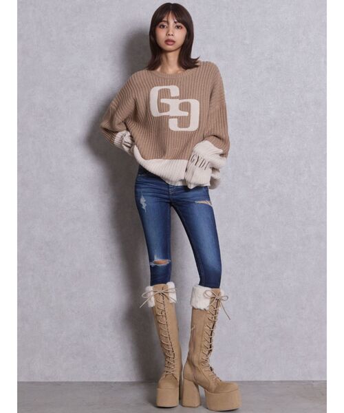 GYDA(ジェイダ)の「フェイクファードッキングレースアップチャンキーブーツ(ブーツ・レディース・ブラック/ベージュ・SMALL/MEDIUM/LARGE)」の19枚目の写真