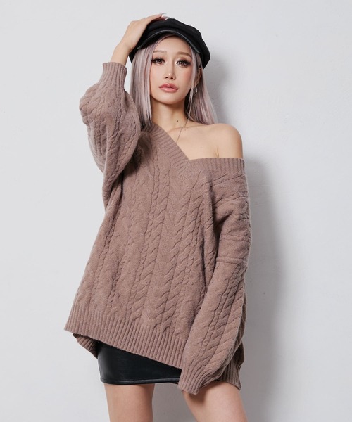 BLACKQUEEN(ブラッククイーン)の「【BLACKQUEEN】Vネックオーバーニット(ニット/セーター・レディース・モカ/ホワイト/ブラック/ボルドー・M)」の18枚目の写真