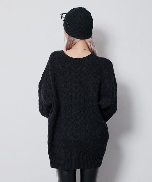 BLACKQUEEN(ブラッククイーン)の「【BLACKQUEEN】Vネックオーバーニット(ニット/セーター・レディース・モカ/ホワイト/ブラック/ボルドー・M)」の11枚目の写真