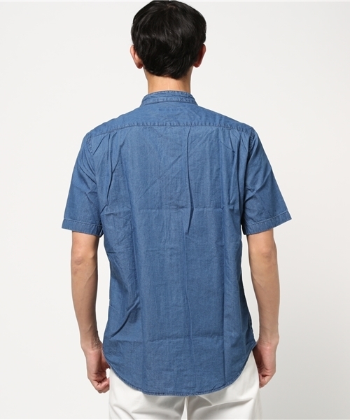 GLOBAL WORK（グローバルワーク）の「デニムバンドカラーシャツ半袖/717322（シャツ/ブラウス・メンズ・ライトブルー/ネイビー・X-LARGE/MEDIUM/LARGE/SMALL）」の4枚目の写真