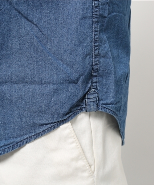 GLOBAL WORK（グローバルワーク）の「デニムバンドカラーシャツ半袖/717322（シャツ/ブラウス・メンズ・ライトブルー/ネイビー・X-LARGE/MEDIUM/LARGE/SMALL）」の7枚目の写真