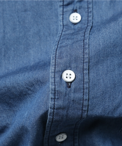 GLOBAL WORK（グローバルワーク）の「デニムバンドカラーシャツ半袖/717322（シャツ/ブラウス・メンズ・ライトブルー/ネイビー・X-LARGE/MEDIUM/LARGE/SMALL）」の9枚目の写真