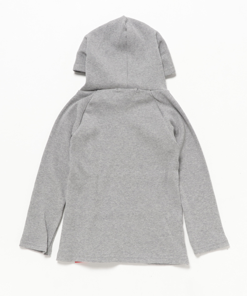 CHUBBYGANG（チャビーギャング）の「フードデザインテレコロングTシャツ（パーカー・キッズ・ライトグレー/ブラック・110/130/160/140/100/120/150）」の3枚目の写真