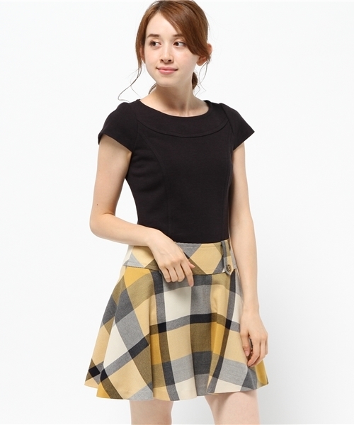 BLUE LABEL CRESTBRIDGE（ブルーレーベルクレストブリッジ）の「クレストブリッジチェックウールビエラ　カットソーコンビネーションワンピース（ワンピース・レディース・レッド/ネイビー/イエロー・38/36/34）」の2枚目の写真