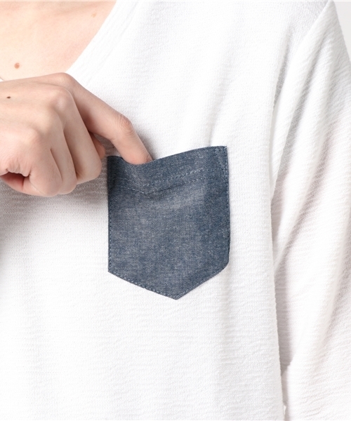 VENCEEXCHANGE（ヴァンスエクスチェンジ）の「変形天竺ＶネックロンＴ       （Tシャツ/カットソー・メンズ・ブラック/オフホワイト・MEDIUM/LARGE）」の7枚目の写真