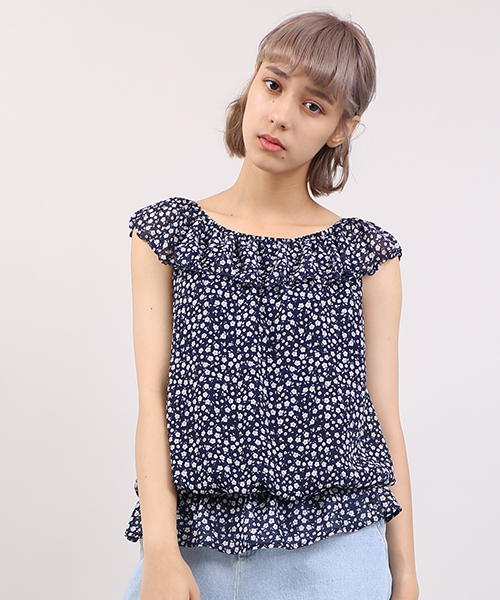 PUNYUS（プニュズ）の「ノースリ花柄オフショルブラウス（シャツ/ブラウス・レディース・ネイビー/グリーン/レッド・4/1/2/3）」の3枚目の写真