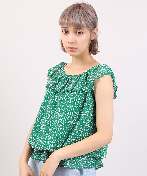 PUNYUS（プニュズ）の「ノースリ花柄オフショルブラウス（シャツ/ブラウス・レディース・ネイビー/グリーン/レッド・4/1/2/3）」の2枚目の写真