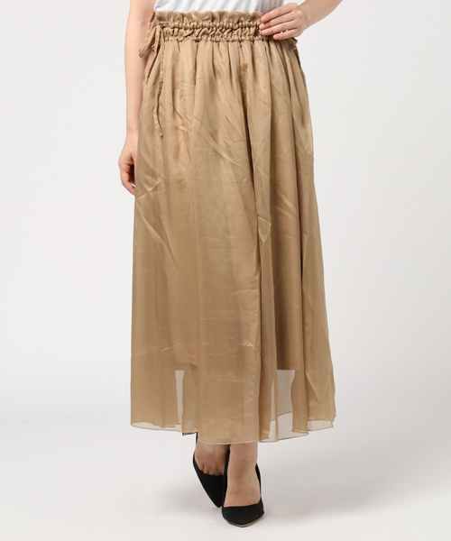 earth music&ecology（アースミュージックアンドエコロジー）の「・ウエストギャザーシフォンロングスカート（スカート・レディース・ベージュ/ブラック/ライトグレー・FREE）」の12枚目の写真