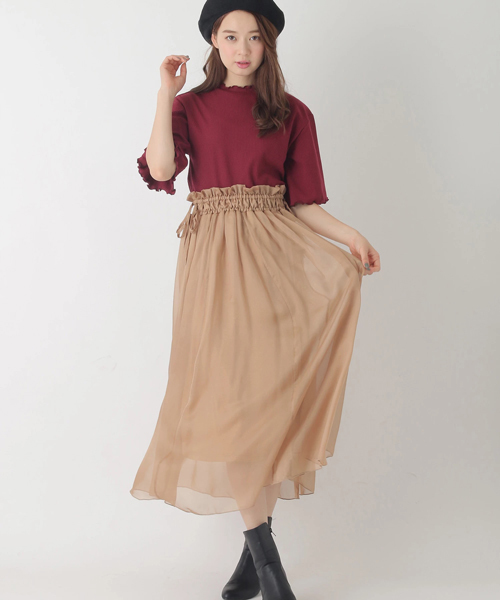 earth music&ecology（アースミュージックアンドエコロジー）の「・ウエストギャザーシフォンロングスカート（スカート・レディース・ベージュ/ブラック/ライトグレー・FREE）」の11枚目の写真