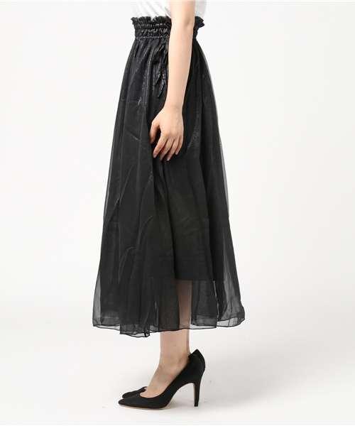 earth music&ecology（アースミュージックアンドエコロジー）の「・ウエストギャザーシフォンロングスカート（スカート・レディース・ベージュ/ブラック/ライトグレー・FREE）」の5枚目の写真