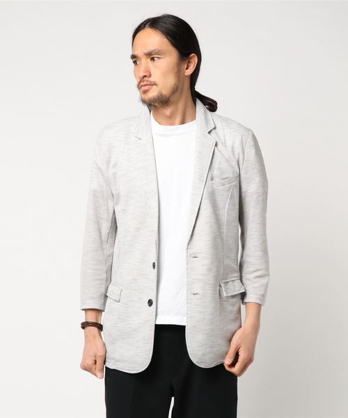 Taka Q タカキュー の タカキューメンズ Taka Q Men ７分袖スラブハニカムテーラードジャケット 黒 グレー ネイビー テーラード ジャケット Wear