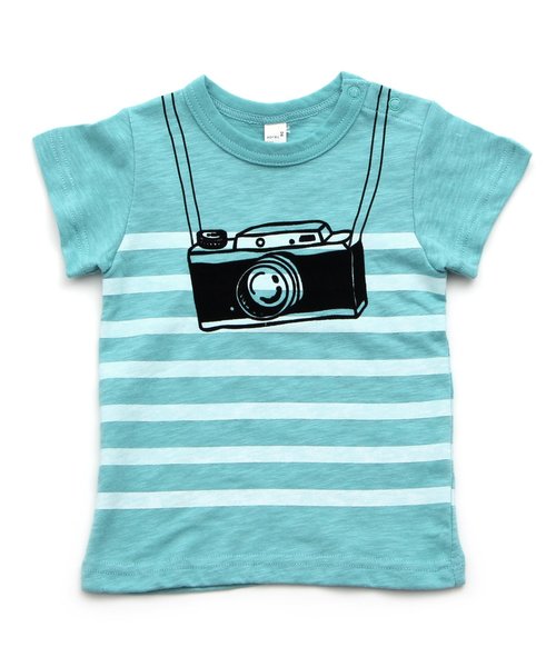 apres les cours(アプレレクール)の「ボーダーカメラTシャツ(Tシャツ/カットソー・キッズ・ターコイズブルー/グレー/オフホワイト・80/130/140/120/110/100/90)」の3枚目の写真