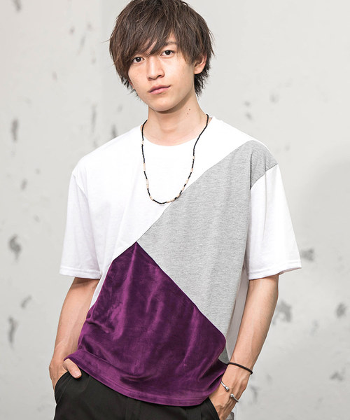 MinoriTY（マイノリティ）の「Ｔシャツ/ベロア切替（Tシャツ/カットソー・メンズ・ホワイト/ブラック/グレー/ホワイト系その他・M/L/XL）」の3枚目の写真