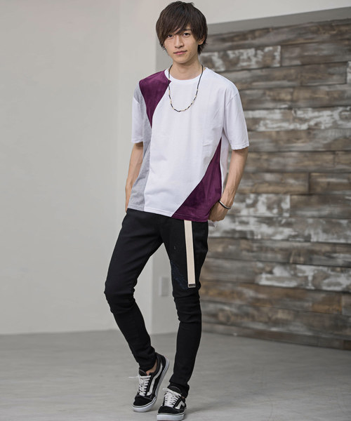 MinoriTY（マイノリティ）の「Ｔシャツ/ベロア切替（Tシャツ/カットソー・メンズ・ホワイト/ブラック/グレー/ホワイト系その他・M/L/XL）」の5枚目の写真