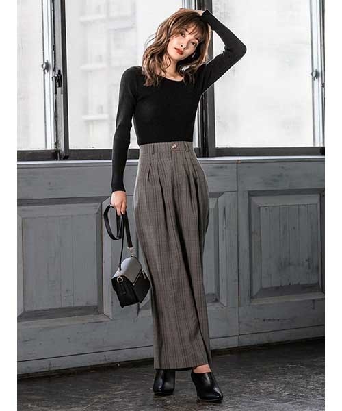 fifth（フィフス）の「ツータックチェックワイドパンツ（その他パンツ・レディース・ブラウン/グレー・MEDIUM）」の2枚目の写真