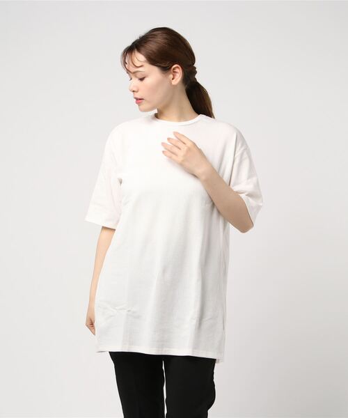 STYLEBLOCK（スタイルブロック）の「カットジャガードビッグシルエットTシャツ（Tシャツ/カットソー・レディース・カーキ/ネイビー/ホワイト/グレー・FREE）」の2枚目の写真