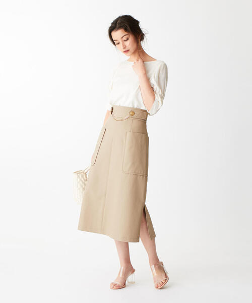 EMMEL REFINES（エメルリファインズ）の「SMF コットンツイル フロントチェーンスカート（スカート・レディース・ベージュ/オフホワイト/オリーブ・S/M/XS）」の7枚目の写真