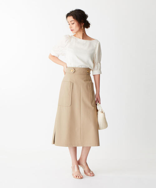 EMMEL REFINES（エメルリファインズ）の「SMF コットンツイル フロントチェーンスカート（スカート・レディース・ベージュ/オフホワイト/オリーブ・S/M/XS）」の13枚目の写真