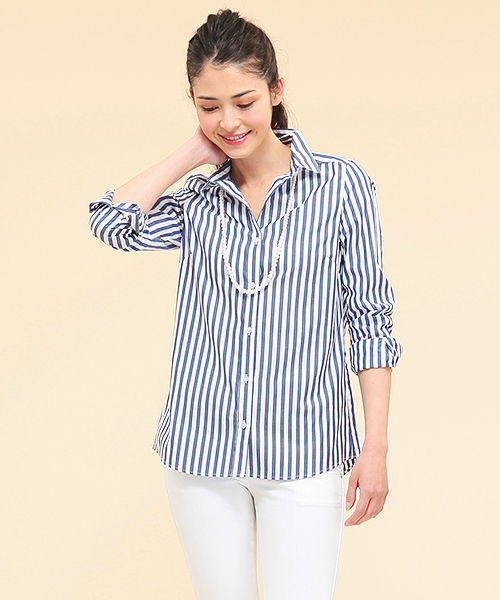 BEAMS LIGHTS Women's（ビームスライツ ウィメンズ）の「BEAMS LIGHTS / コットン太ストライプシャツ（シャツ/ブラウス・レディース・ブラック/ネイビー・36/38）」の2枚目の写真