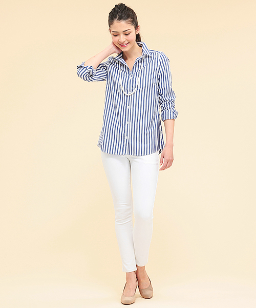 BEAMS LIGHTS Women's（ビームスライツ ウィメンズ）の「BEAMS LIGHTS / コットン太ストライプシャツ（シャツ/ブラウス・レディース・ブラック/ネイビー・36/38）」の11枚目の写真