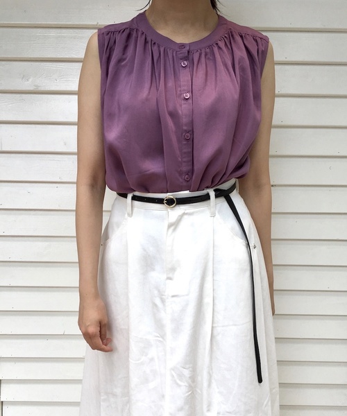 Culture Medium（カルチャーミディアム）の「60sレーヨンローンギャザーブラウス（シャツ/ブラウス・レディース・パープル/ライトベージュ/ホワイト/ブラック・FREE）」の8枚目の写真