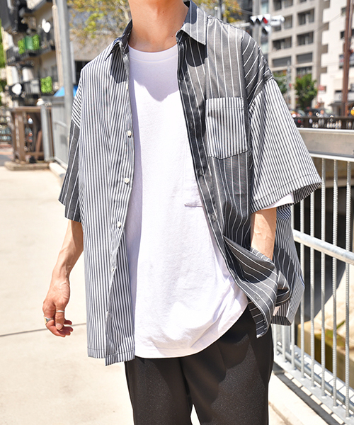 kutir（クティール）の「クレイジーストライプシャツ（シャツ/ブラウス・メンズ・ホワイト/ライトブルー/ブラック・MEDIUM/LARGE）」の2枚目の写真