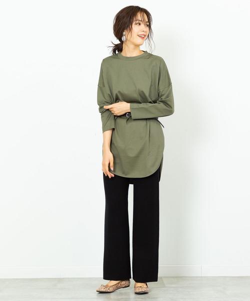 coen(コーエン)の「【WEB限定カラー】ラウンドヘムチュニックカットソー(Tシャツ/カットソー・レディース・モカ/ベージュ/オフホワイト/ブラック/カーキ・FREE)」の6枚目の写真