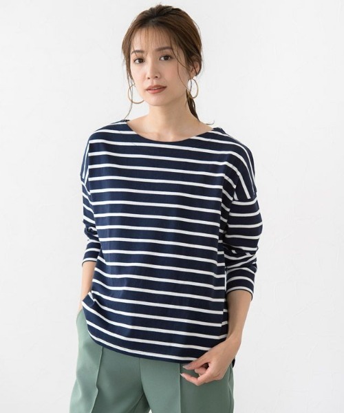 Pierrot(ピエロ)の「綿100%ボートネックカットソー(Tシャツ/カットソー・レディース・ホワイト×ネイビー/ライトベージュ/ネイビー×ホワイト/ネイビー/オフホワイト・M/L)」の17枚目の写真