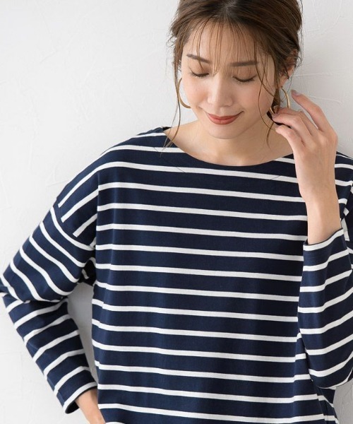 Pierrot(ピエロ)の「綿100%ボートネックカットソー(Tシャツ/カットソー・レディース・ホワイト×ネイビー/ライトベージュ/ネイビー×ホワイト/ネイビー/オフホワイト・M/L)」の18枚目の写真