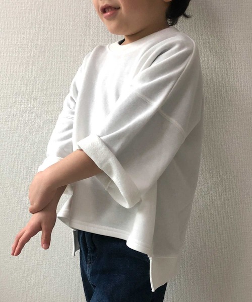 classicalelf（クラシカルエルフ）の「バックスリット半端袖無地クルーネックミドル丈スウェット（Tシャツ/カットソー・キッズ・ベージュ/ブラック/オフホワイト・140/150/130）」の14枚目の写真