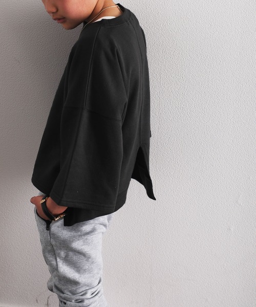 classicalelf（クラシカルエルフ）の「バックスリット半端袖無地クルーネックミドル丈スウェット（Tシャツ/カットソー・キッズ・ベージュ/ブラック/オフホワイト・140/150/130）」の18枚目の写真
