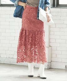 ロング丈総レースフレアスカート