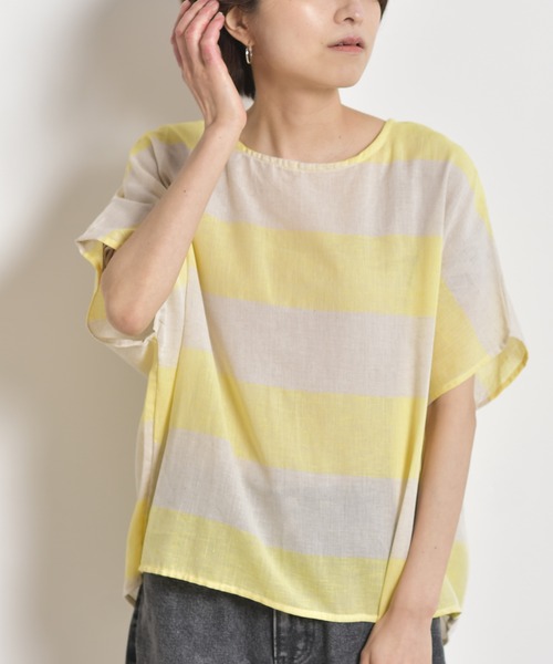 rps（アールピーエス）の「綿麻ボーダーブラウス（シャツ/ブラウス・レディース・チャコールグレー/ベージュ/パープル/イエロー/ブルー/グリーン・M）」の6枚目の写真