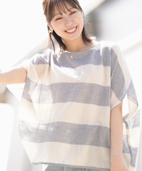 rps（アールピーエス）の「綿麻ボーダーブラウス（シャツ/ブラウス・レディース・チャコールグレー/ベージュ/パープル/イエロー/ブルー/グリーン・M）」の5枚目の写真