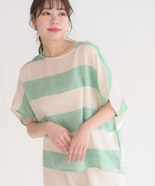 rps（アールピーエス）の「綿麻ボーダーブラウス（シャツ/ブラウス・レディース・チャコールグレー/ベージュ/パープル/イエロー/ブルー/グリーン・M）」の4枚目の写真