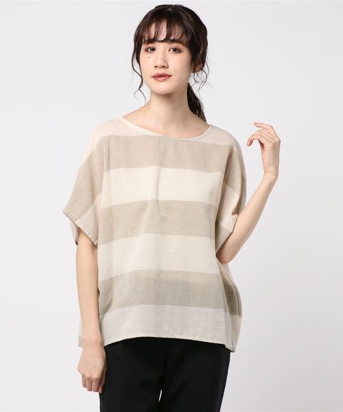 rps（アールピーエス）の「綿麻ボーダーブラウス（シャツ/ブラウス・レディース・チャコールグレー/ベージュ/パープル/イエロー/ブルー/グリーン・M）」の11枚目の写真